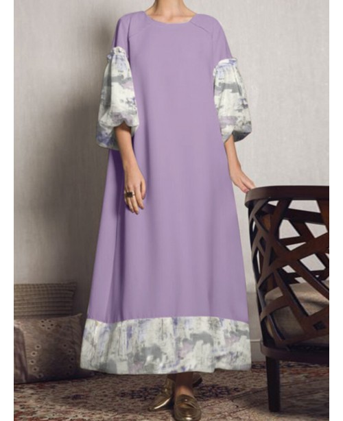 Women Puff Sleeve Spliced Solid Color Pleating Thr... Women Puff Sleeve Spliced Solid Color Pleating Thr...