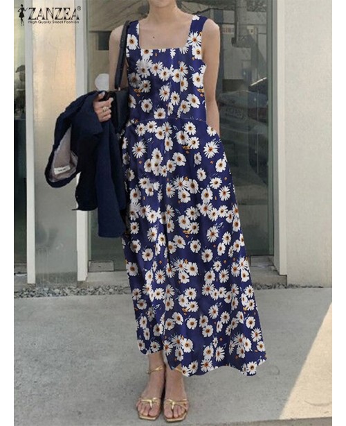 Flower Print Ruched Pocket Square Collar Sleeveles...
