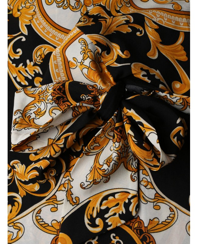 Women Pleats Floral Elegant Special Printing Pattern Long Sleeve Floor Length Plus Size Midi Dresses - Black S Women Pleats Floral Elegant Special Printing Pattern Long Sleeve Floor Length Plus Size Midi Dresses - Black S