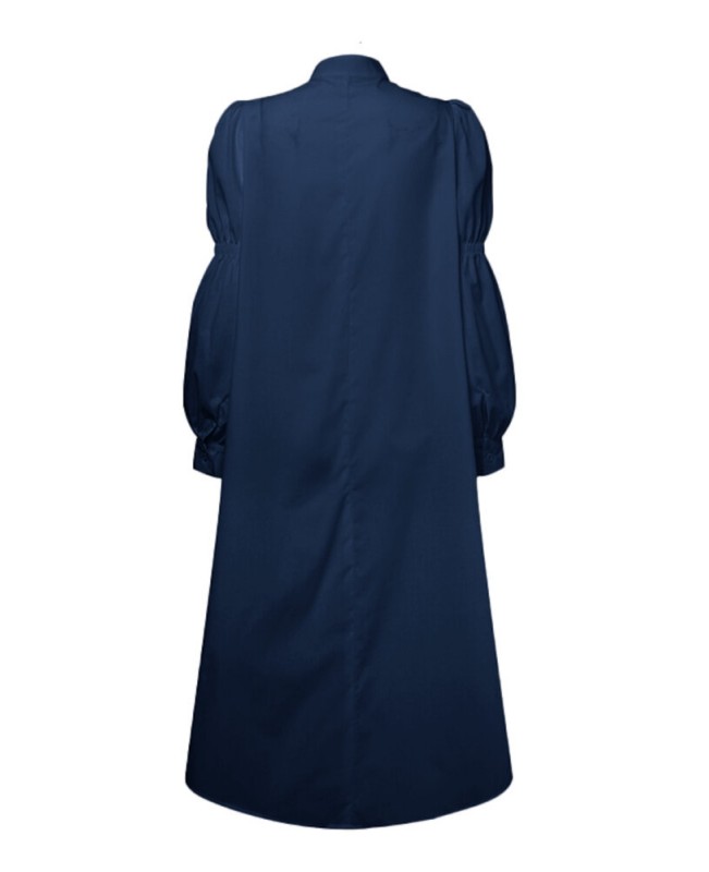 Women Solid Tiered Stand Collar Pleats Puff Sleeve Casual Shirt Midi Dresses - Black S Women Solid Tiered Stand Collar Pleats Puff Sleeve Casual Shirt Midi Dresses - Black S
