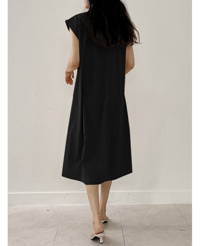 Solid V Neck Short Sleeve Midi Casual Dress - Green 4XL