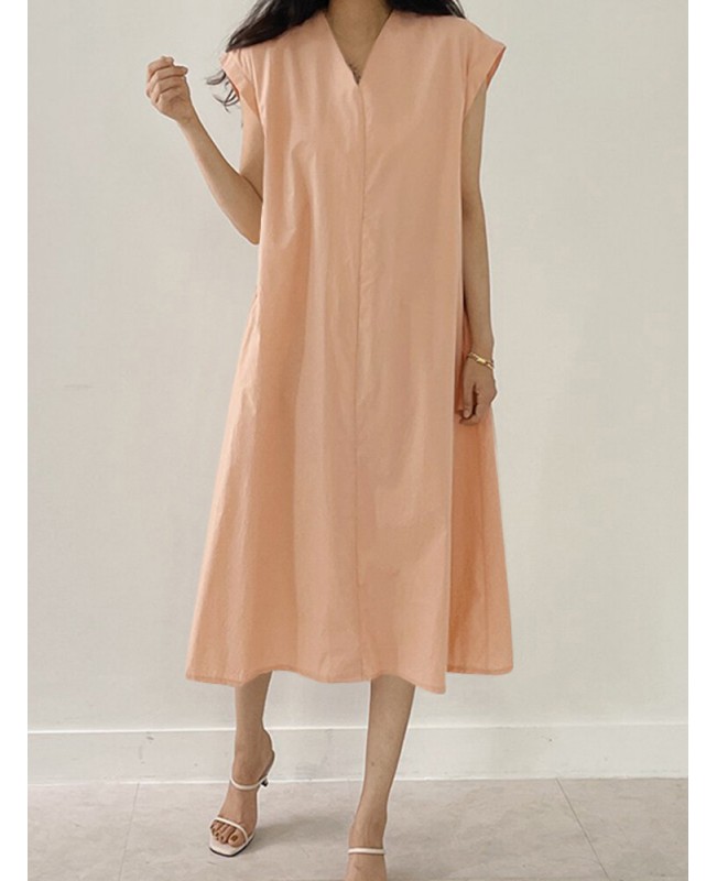 Solid V Neck Short Sleeve Midi Casual Dress - Green 4XL