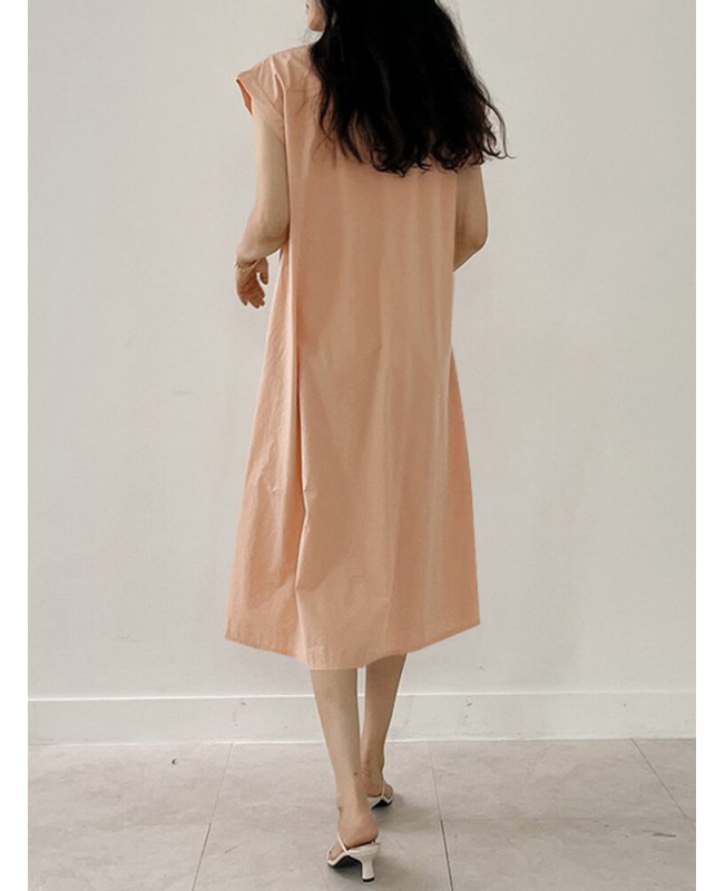 Solid V Neck Short Sleeve Midi Casual Dress - Green 4XL