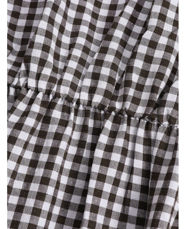 Women Plaid  Abaya Kaftan Style Long Sleeve Lapel Button Front Dress - Black S Women Plaid  Abaya Kaftan Style Long Sleeve Lapel Button Front Dress - Black S