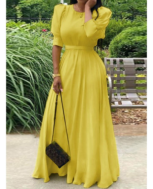 Women Solid Puff Sleeve Button Cuffs Ankle Length ... Women Solid Puff Sleeve Button Cuffs Ankle Length ...