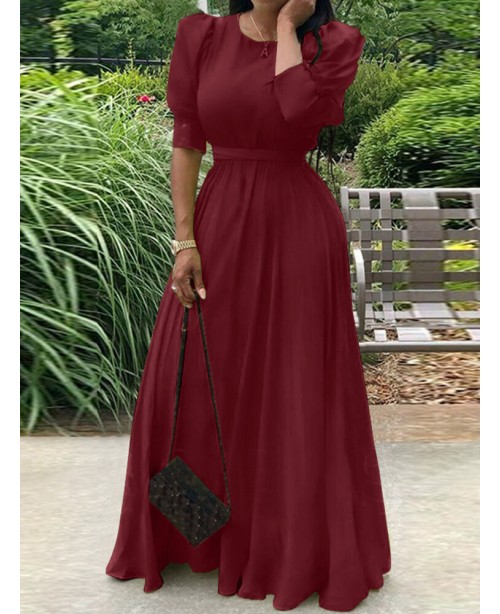 Women Solid Puff Sleeve Button Cuffs Ankle Length ... Women Solid Puff Sleeve Button Cuffs Ankle Length ...