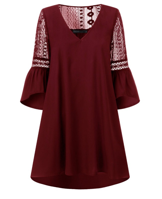 Lace Solid European Style Summer Holiday Loose Dress - White S