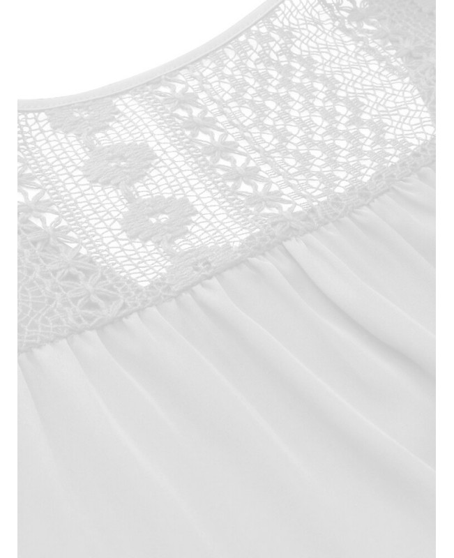 Lace Solid European Style Summer Holiday Loose Dress - White S