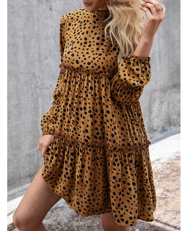 Women Bohemian Retro Knee Length Polka Dots Casual Midi Dresses - Black S