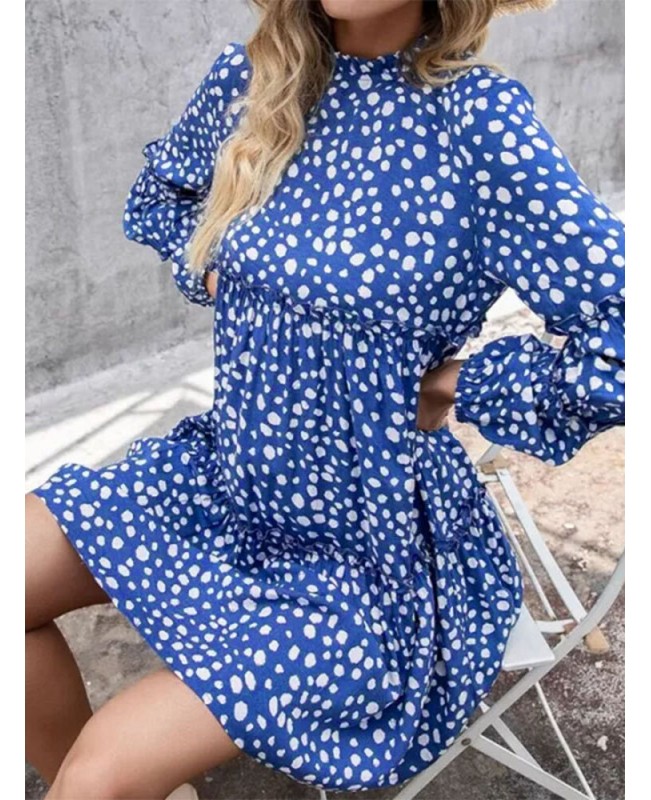 Women Bohemian Retro Knee Length Polka Dots Casual Midi Dresses - Black S