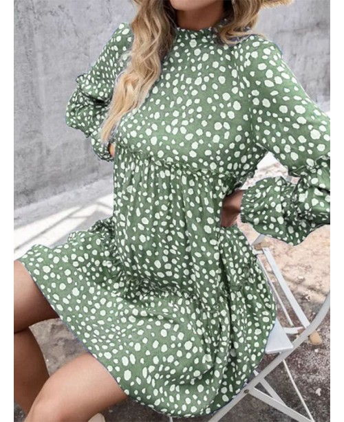 Women Bohemian Retro Knee Length Polka Dots Casual...