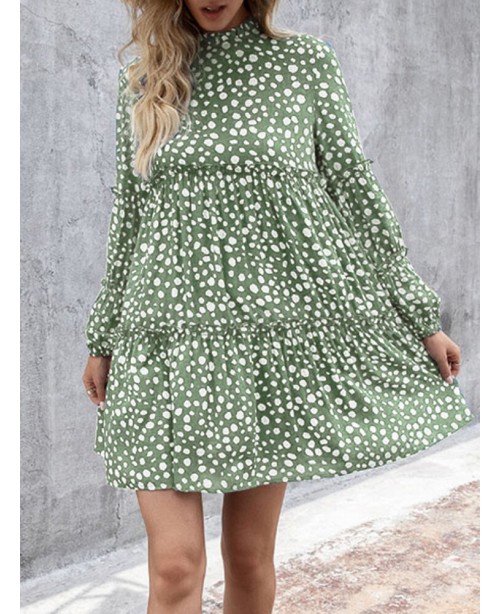 Women Bohemian Retro Knee Length Polka Dots Casual...