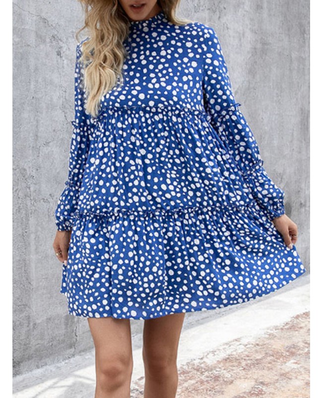 Women Bohemian Retro Knee Length Polka Dots Casual Midi Dresses - Black S