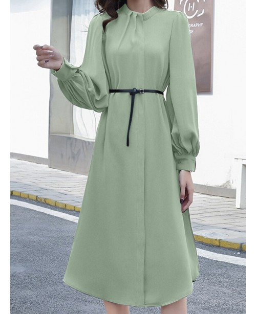 Solid Color Long Sleeve O-neck Puff Dress - Black ...