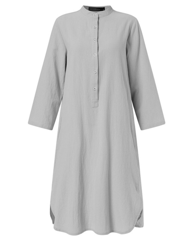 Women Solid Half Button Side Split Simple Long Sleeve Shirt Dresses With Pocket - Green S Women Solid Half Button Side Split Simple Long Sleeve Shirt Dresses With Pocket - Green S