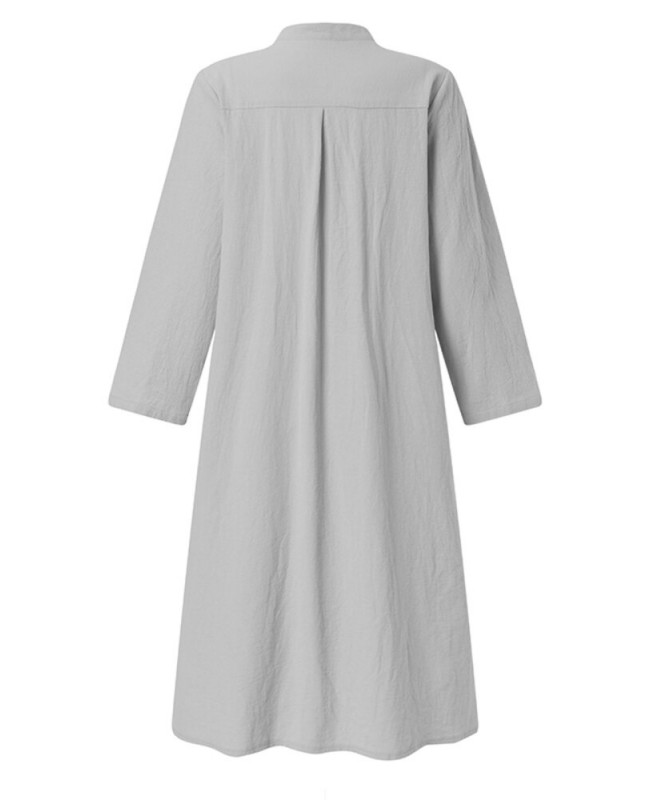 Women Solid Half Button Side Split Simple Long Sleeve Shirt Dresses With Pocket - Green S Women Solid Half Button Side Split Simple Long Sleeve Shirt Dresses With Pocket - Green S