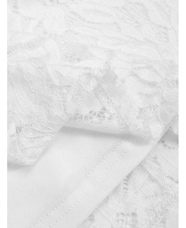 Women 100% Cotton Abaya Kaftan Lace Patchwork Casual Wedding Midi Dress - White S