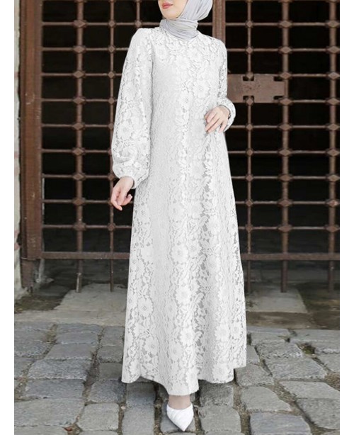 Women 100% Cotton Abaya Kaftan Lace Patchwork Casu...