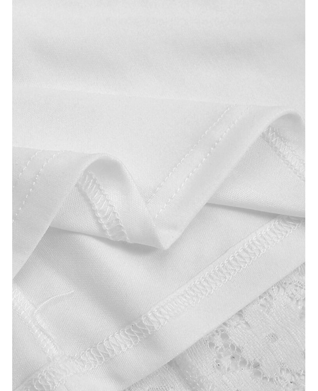 Women 100% Cotton Abaya Kaftan Lace Patchwork Casual Wedding Midi Dress - White S