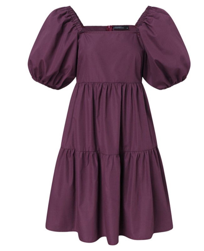 Women Puff Sleeve Square Collar Pure Color Knee Length Dress with Back Zipper - Black 5XL Women Puff Sleeve Square Collar Pure Color Knee Length Dress with Back Zipper - Black 5XL