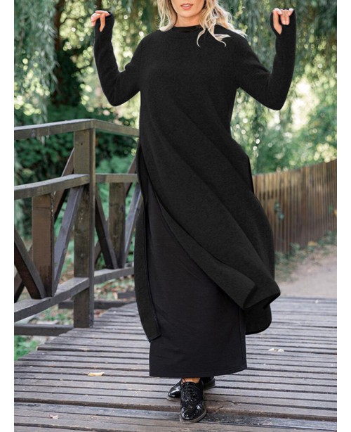 Women Slitting Leisure Solid Long Sleeve Ankle Len... Women Slitting Leisure Solid Long Sleeve Ankle Len...