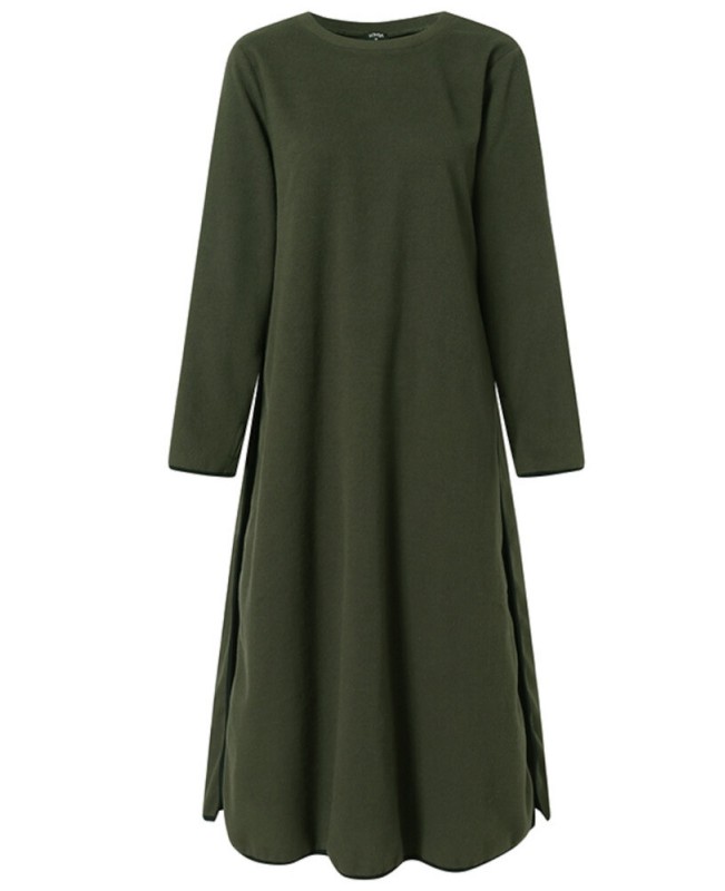 Women Slitting Leisure Solid Long Sleeve Ankle Length Midi Dresses - Black S Women Slitting Leisure Solid Long Sleeve Ankle Length Midi Dresses - Black S