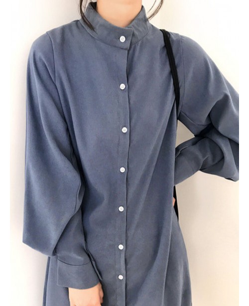 Women Shirt Puff Sleeve Buttons Patchwork Solid Ca... Women Shirt Puff Sleeve Buttons Patchwork Solid Ca...