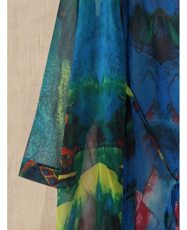 Women Floral Print Two Pieces Set Straps 3/4 Sleeve Vintage Dress - Green 10