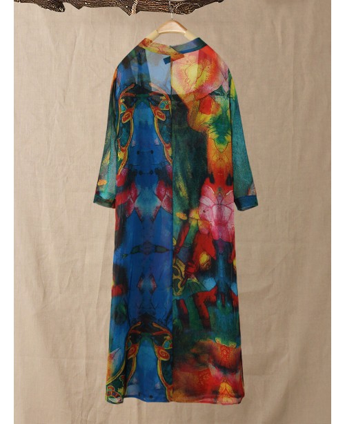 Women Floral Print Two Pieces Set Straps 3/4 Sleev...