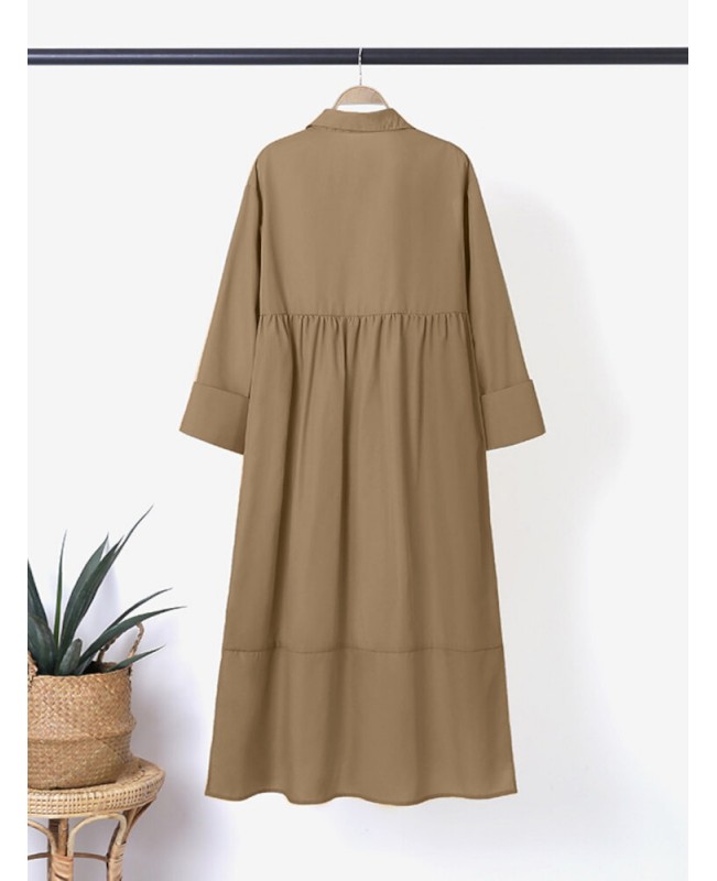 Women Shirt Long Sleeve Collared Calf Length Front Buttons Midi Dresses - Black M Women Shirt Long Sleeve Collared Calf Length Front Buttons Midi Dresses - Black M