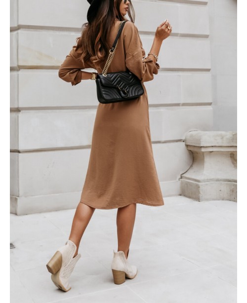Women Solid Button Down Front Lace-Up Lapel Drop S... Women Solid Button Down Front Lace-Up Lapel Drop S...