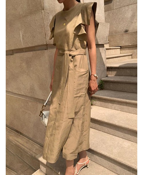 Women Sleeveless Crew Neck Belted Casual Maxi Dres... Women Sleeveless Crew Neck Belted Casual Maxi Dres...