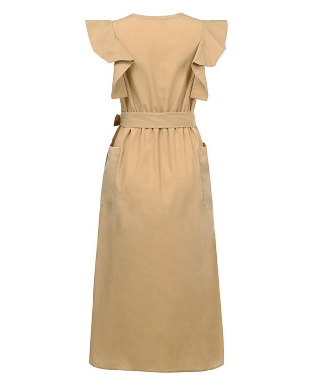 Women Sleeveless Crew Neck Belted Casual Maxi Dress - Black S Women Sleeveless Crew Neck Belted Casual Maxi Dress - Black S