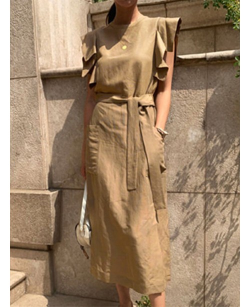 Women Sleeveless Crew Neck Belted Casual Maxi Dres... Women Sleeveless Crew Neck Belted Casual Maxi Dres...