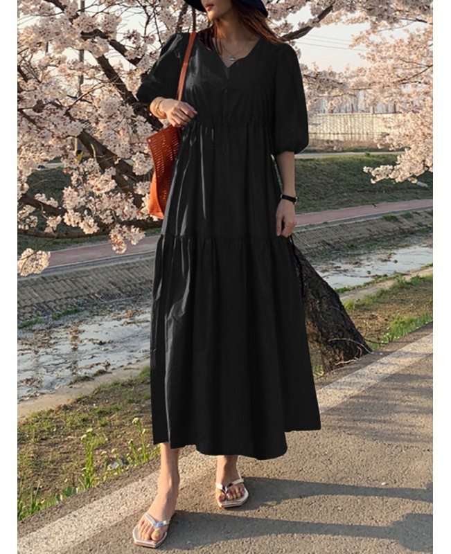 Women Lace up Solid Color Calf Length Drawstring Waist Midi Dresses - Army Green 4XL Women Lace up Solid Color Calf Length Drawstring Waist Midi Dresses - Army Green 4XL
