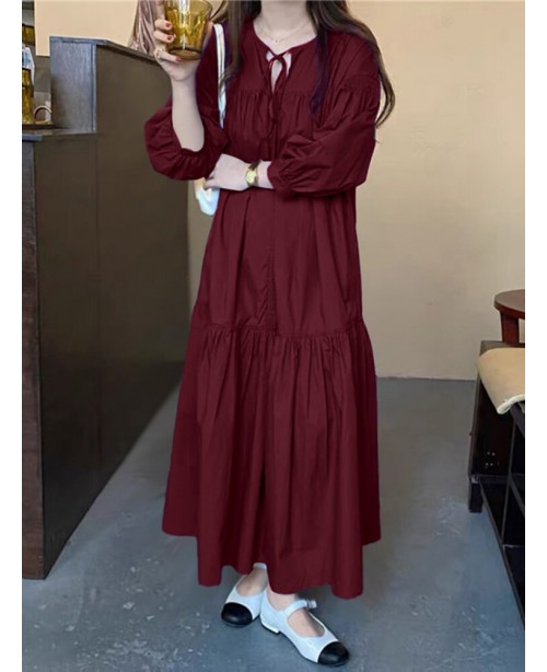 Women Puff Sleeve Pleats Drawstring Ankle Length S... Women Puff Sleeve Pleats Drawstring Ankle Length S...