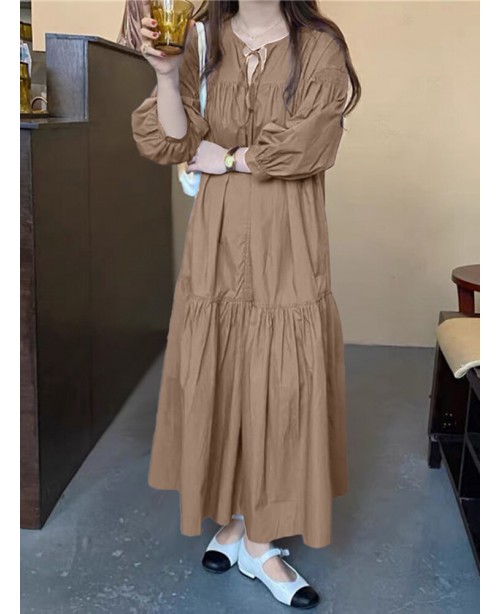Women Puff Sleeve Pleats Drawstring Ankle Length S... Women Puff Sleeve Pleats Drawstring Ankle Length S...