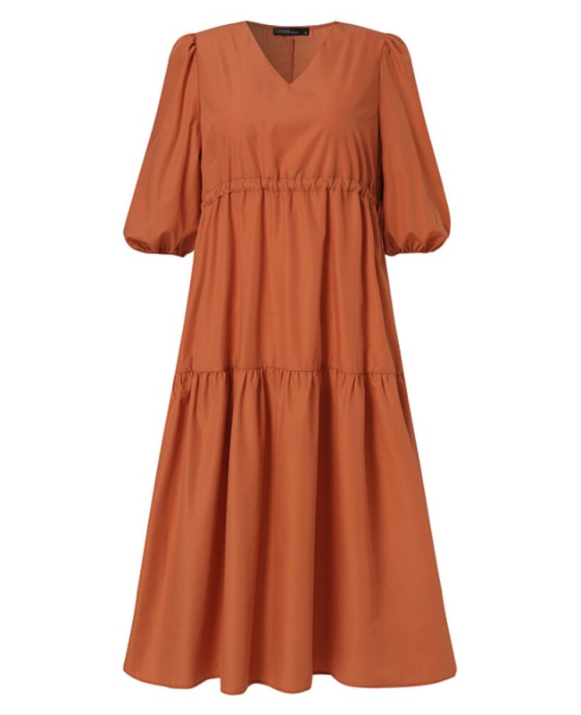 Women Lace up Solid Color Calf Length Drawstring Waist Midi Dresses - Army Green 4XL Women Lace up Solid Color Calf Length Drawstring Waist Midi Dresses - Army Green 4XL