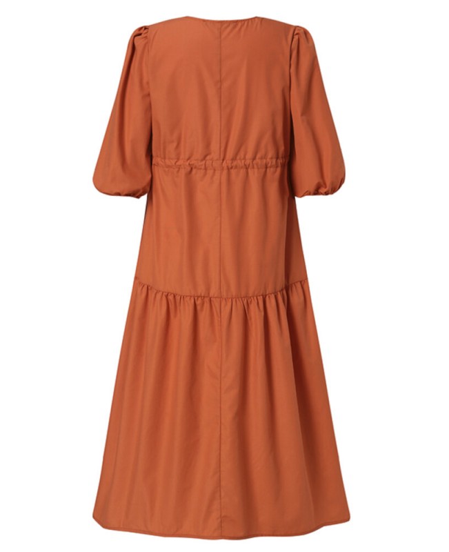 Women Lace up Solid Color Calf Length Drawstring Waist Midi Dresses - Army Green 4XL Women Lace up Solid Color Calf Length Drawstring Waist Midi Dresses - Army Green 4XL