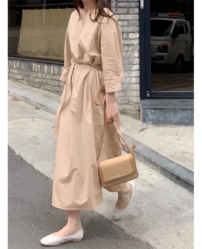 Women Solid Side Fork Elastic Waist Lace-up Ankle Length Midi Dresses - Black XL Women Solid Side Fork Elastic Waist Lace-up Ankle Length Midi Dresses - Black XL