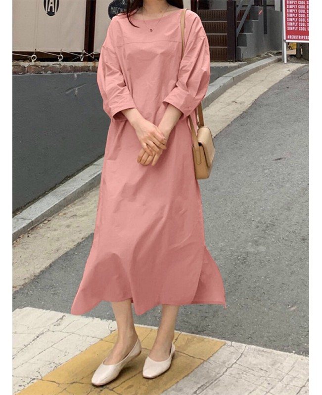Women Solid Side Fork Elastic Waist Lace-up Ankle Length Midi Dresses - Black XL Women Solid Side Fork Elastic Waist Lace-up Ankle Length Midi Dresses - Black XL