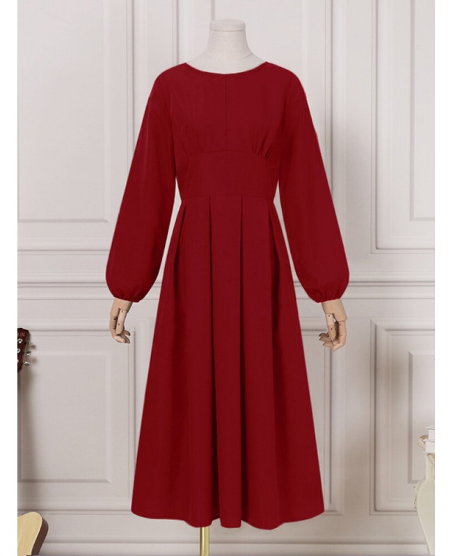 Women Puff Sleeve Party Elegant Calf Length Casual Midi Dresses - Red 2XL Women Puff Sleeve Party Elegant Calf Length Casual Midi Dresses - Red 2XL