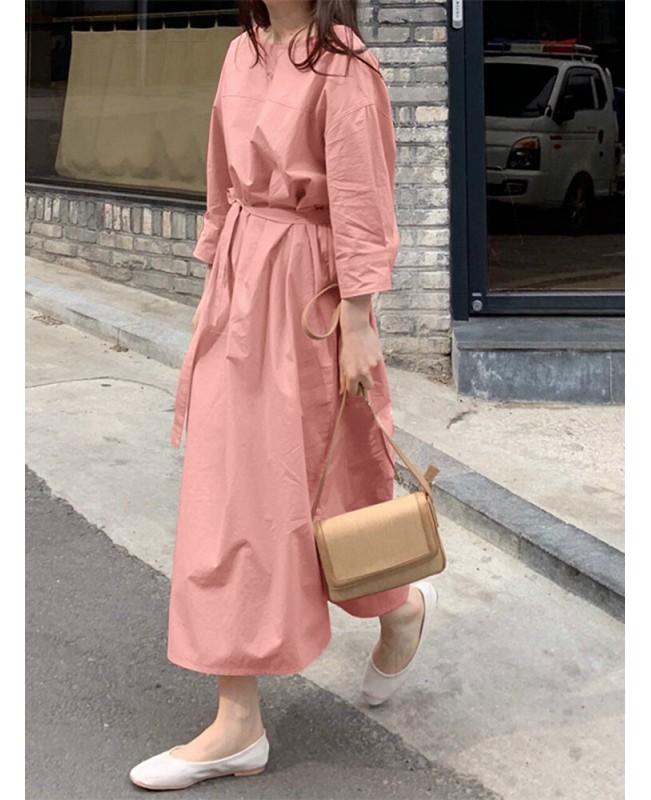 Women Solid Side Fork Elastic Waist Lace-up Ankle Length Midi Dresses - Black XL Women Solid Side Fork Elastic Waist Lace-up Ankle Length Midi Dresses - Black XL