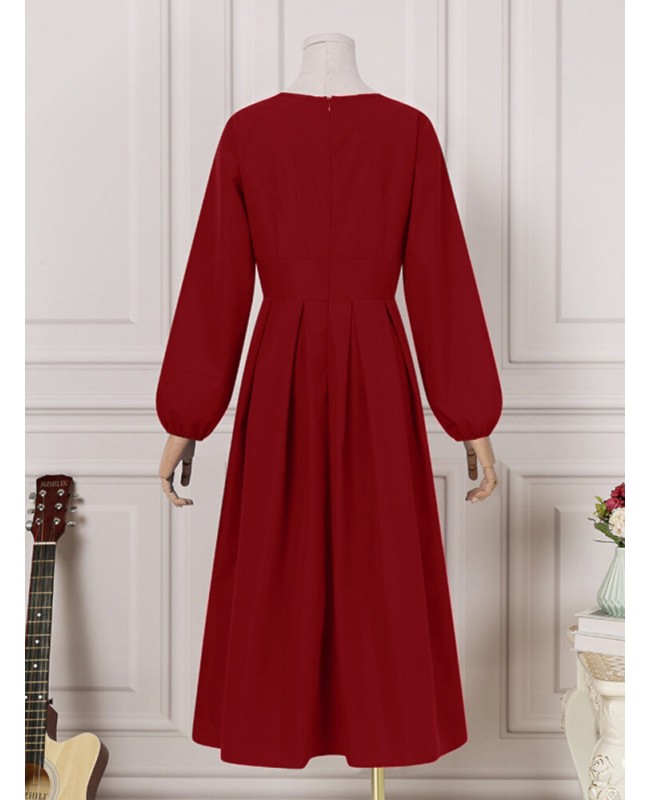 Women Puff Sleeve Party Elegant Calf Length Casual Midi Dresses - Red 2XL Women Puff Sleeve Party Elegant Calf Length Casual Midi Dresses - Red 2XL