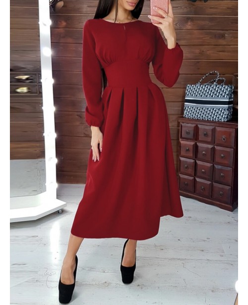 Women Puff Sleeve Party Elegant Calf Length Casual... Women Puff Sleeve Party Elegant Calf Length Casual...