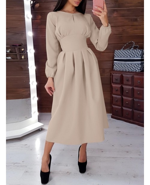 Women Puff Sleeve Party Elegant Calf Length Casual... Women Puff Sleeve Party Elegant Calf Length Casual...