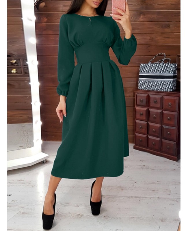 Women Puff Sleeve Party Elegant Calf Length Casual Midi Dresses - Red 2XL Women Puff Sleeve Party Elegant Calf Length Casual Midi Dresses - Red 2XL