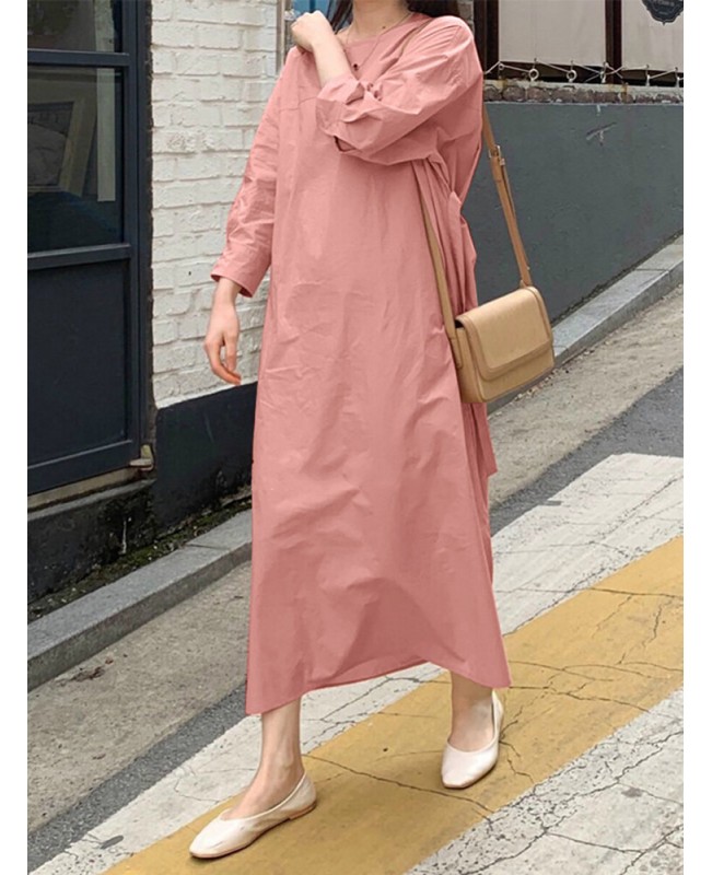 Women Solid Side Fork Elastic Waist Lace-up Ankle Length Midi Dresses - Black XL Women Solid Side Fork Elastic Waist Lace-up Ankle Length Midi Dresses - Black XL
