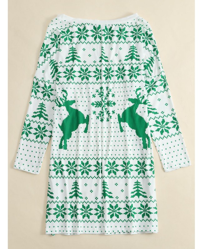 Women Christmas Knit Snowflake Deer Print Crew Neck Casual Sweaters - Red M