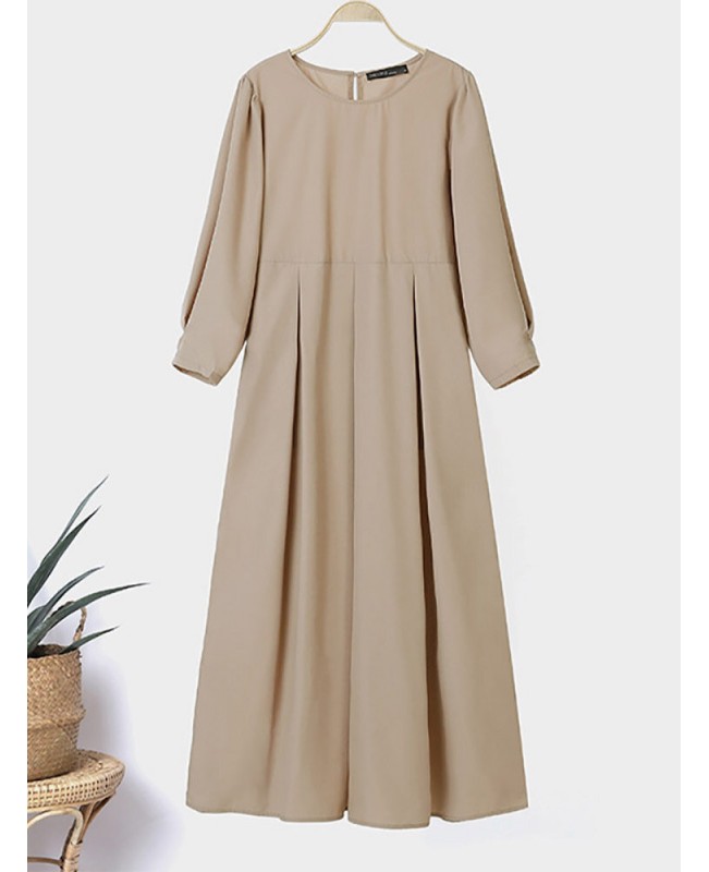 Women Long Sleeve Shirt Pockets Solid Ankle Length Midi Dresses - Black 2XL